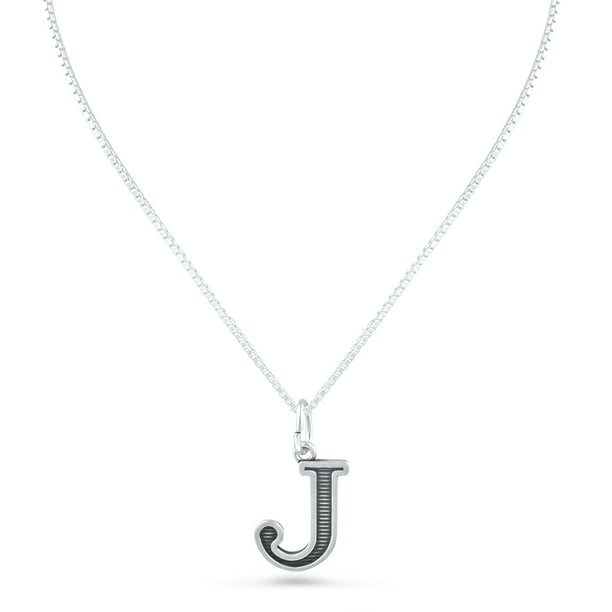 925 Sterling Silver Initial Letter J Pendant Necklace Small DC Medium Large